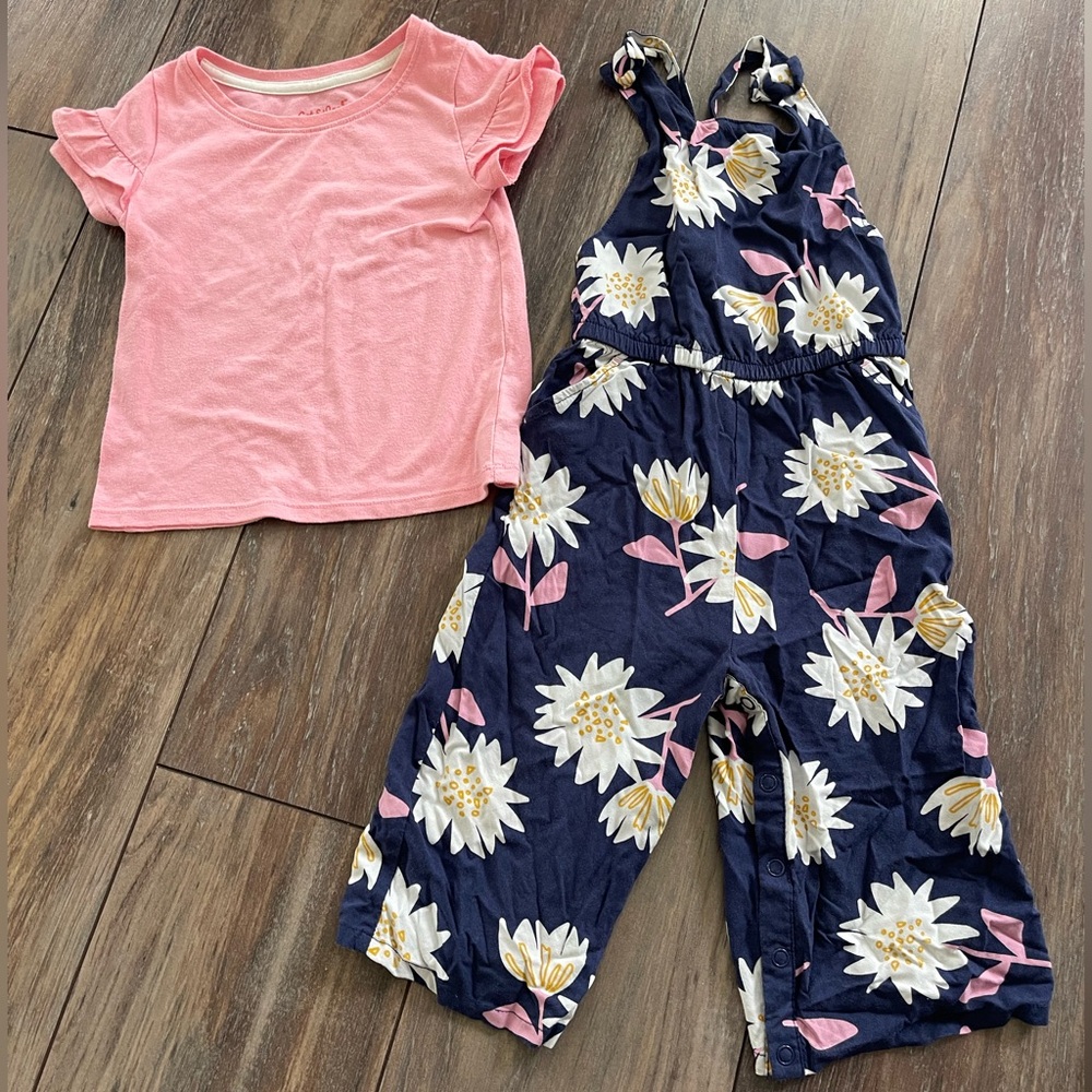 Cat&Jack Floral Navy and Pink Kids Jumpsuit Set of two pieces for girls size 3T